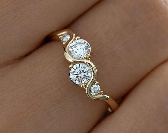 Total 2 CT Round Cut Moissanite Engagement Ring, Unique Pave Wedding Ring, 14k Solid Gold Ring , Vintage Ring, Anniversary Gift For Her