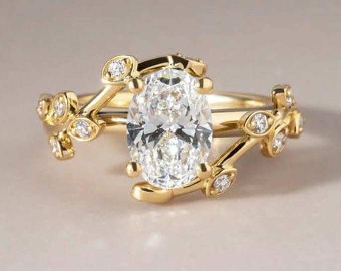 1.5 CT Oval Cut Moissanite Engagement Ring, 14K Solid Gold, Vintage Promise Ring, Proposal Ring, Anniversary Or Birthday Gift for Woman