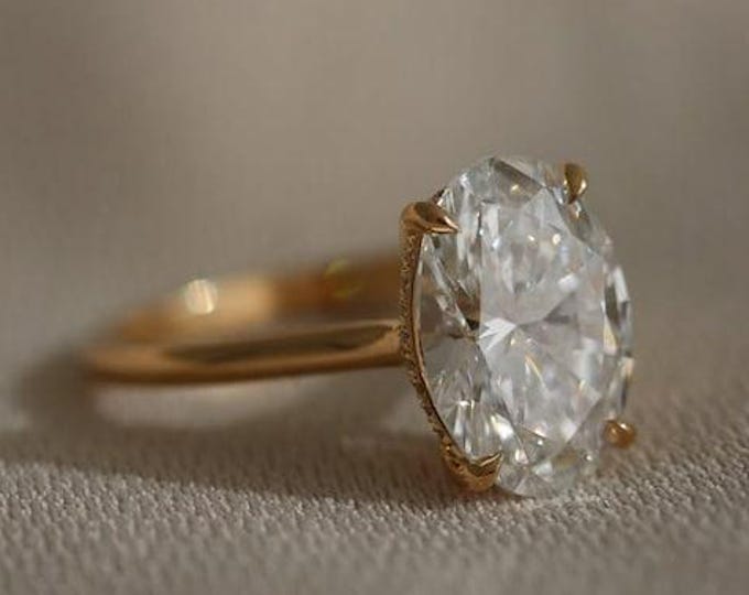 3 CT Oval Cut Moissanite Diamond Engagement Ring With Hidden Halo Ring Gift For Her Anniversary Ring Wedding Gift Handmade Proposal Ring