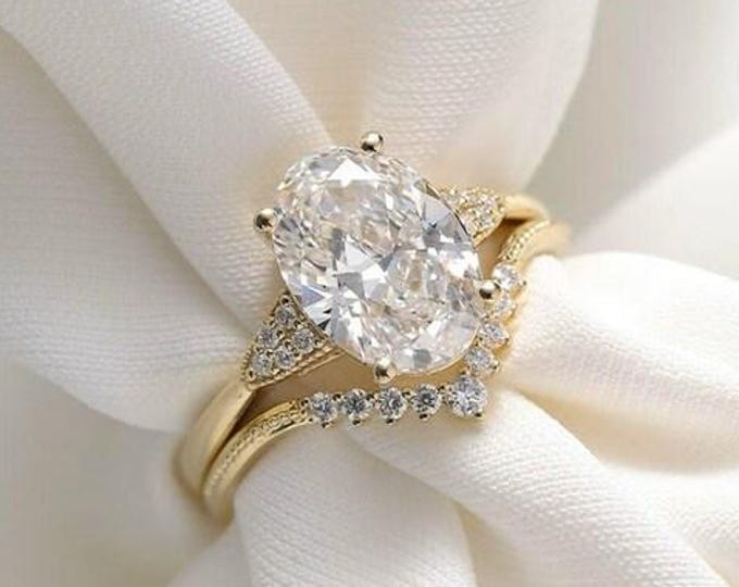 3 CT Oval Moissanite Wedding Band Set, Eternity Engagement Ring Set, Bridal Sets, Anniversary Gift for Women, Promise Ring for Her