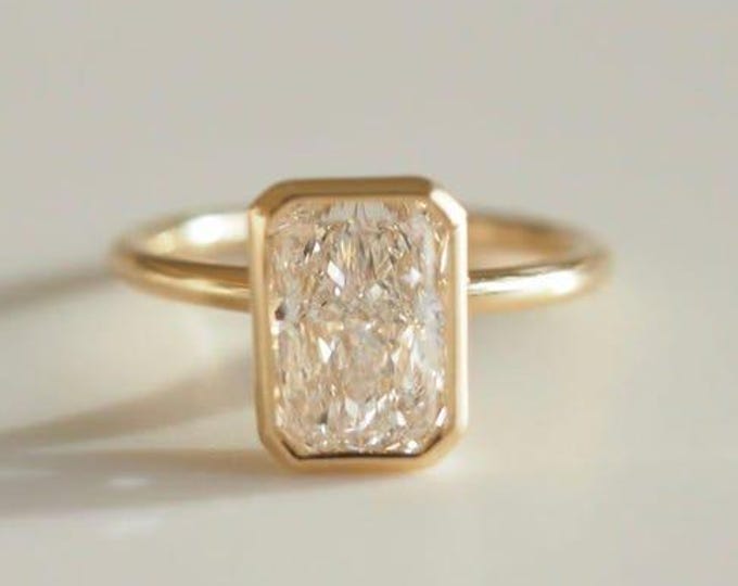 2 CT Radiant Cut Moissanite Bezel Set Engagement Ring | Radiant Solitaire Ring | Daily Wear Wedding Ring | Anniversary Rings | Gift For Her