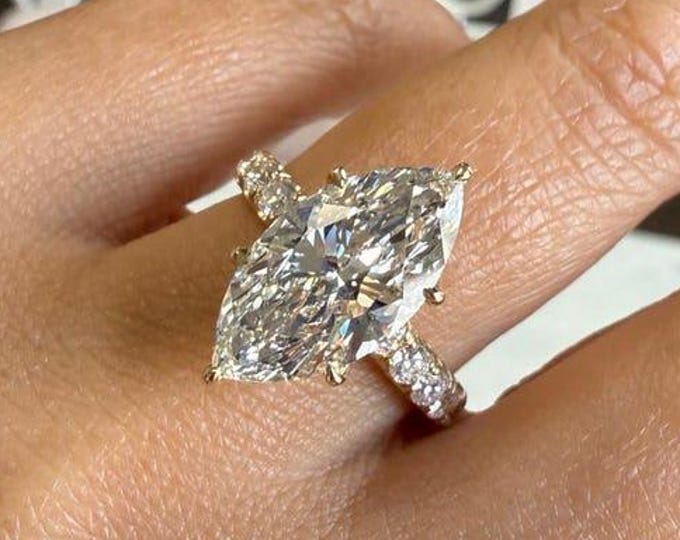 4 CT Marquise Diamond Engagement Ring Genuine Moissanite Anniversary Ring Unique Proposal Ring for Her Six Claw Prong Setting Ring Gift