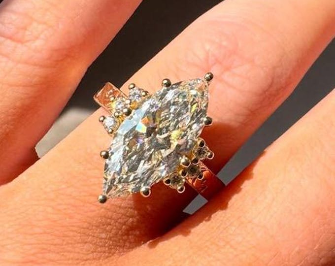 3 CT Marquise Cut Moissanite Engagement Ring , Solid Gold , Promise Ring for Women, Handmade Jewelry Anniversary And Birthday Gift for Her