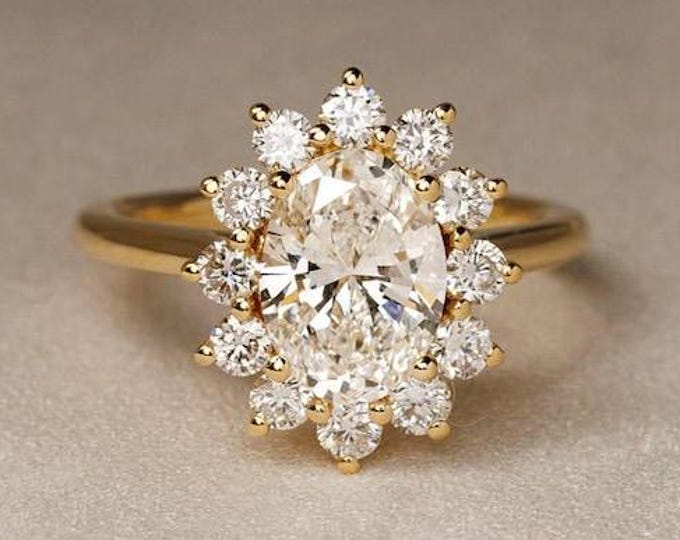 2 CT Oval Cut Moissanite Diamond Engagement Ring , 14K Solid Gold , Gift For Her Anniversary Ring Wedding Gift Handmade Proposal Ring