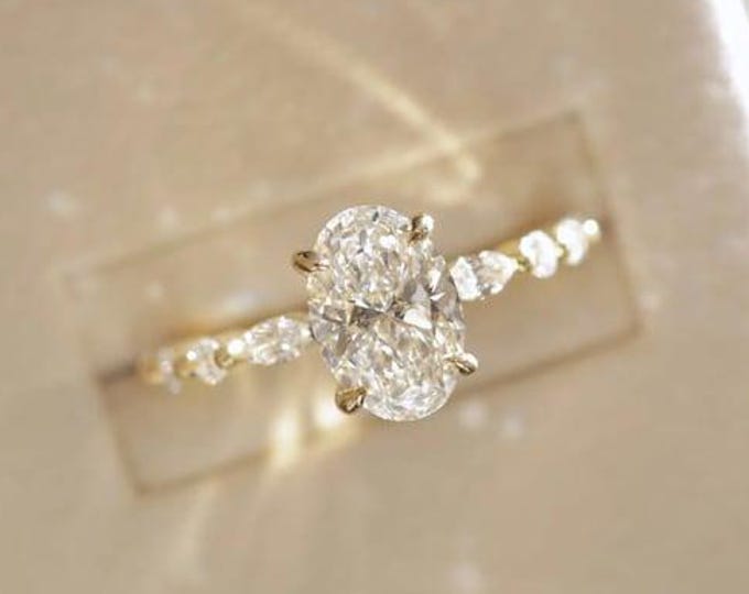 2 CT Oval Cut Moissanite Diamond Engagement Ring With Unique Diamond Band set Anniversary Ring Wedding Gift Handmade Proposal Ring