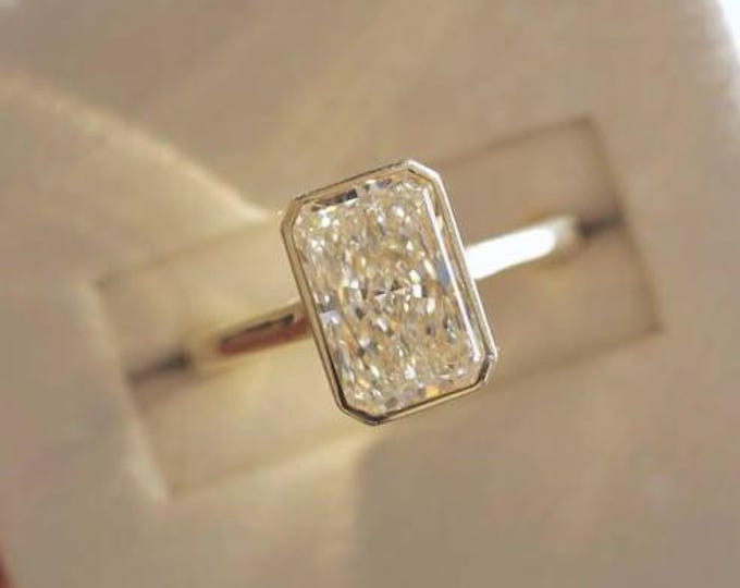 3 CT Radiant Cut Moissanite Bezel Set Engagement Ring | Radiant Hidden Halo Ring | Daily Wear Wedding Ring | Anniversary Rings ,Gift For Her