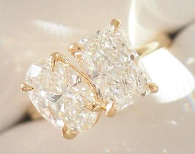 4 Carat Total Radiant & Oval Pair Diamond Ring | Toi Et Moi | Moissanite Diamond | Anniversary Ring | Engagement Ring | Wedding ring for her