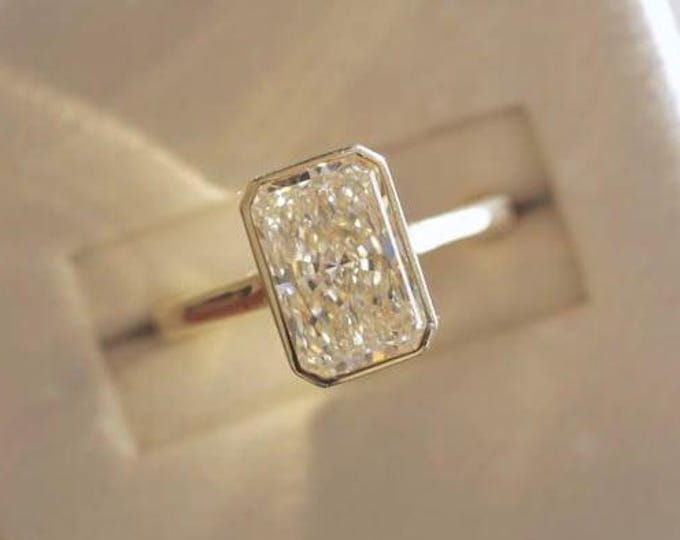 3 CT Radiant Cut Moissanite Bezel Set Engagement Ring | Radiant Hidden Halo Ring | Daily Wear Wedding Ring | Anniversary Rings ,Gift For Her