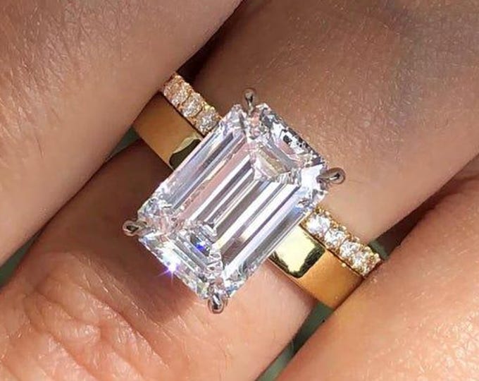 3 CT Emerald Cut Bridal Wedding Ring, Moissanite Engagement Ring, Emerald Cut Solitaire Engagement Ring, Anniversary Ring,