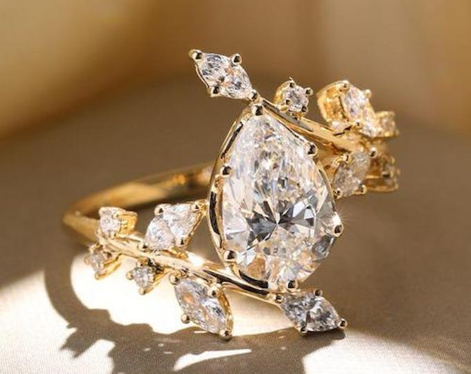 2 CT Pear Moissanite Engagement Ring, Solid Gold Promise/Proposal Ring for Her, Anniversary/Birthday Gift for Women, Girlfriend, Wife