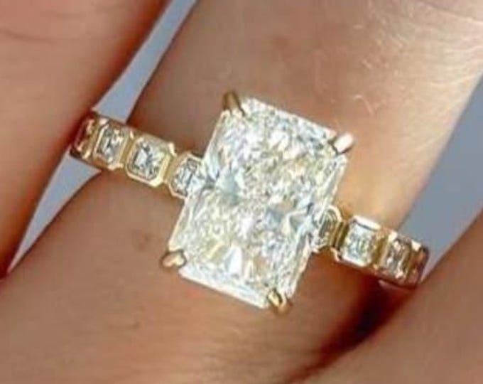 3 CT Radiant Cut Moissanite Diamond Ring Radiant Pave Engagement Ring Gold Wedding Ring Gift For Women Vintage Ring Proposal Ring.