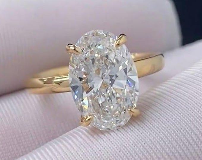 3 CT Oval Cut Moissanite Diamond Engagement Ring , 14K Solid Gold , Gift For Her Anniversary Ring Wedding Gift Handmade Proposal Ring