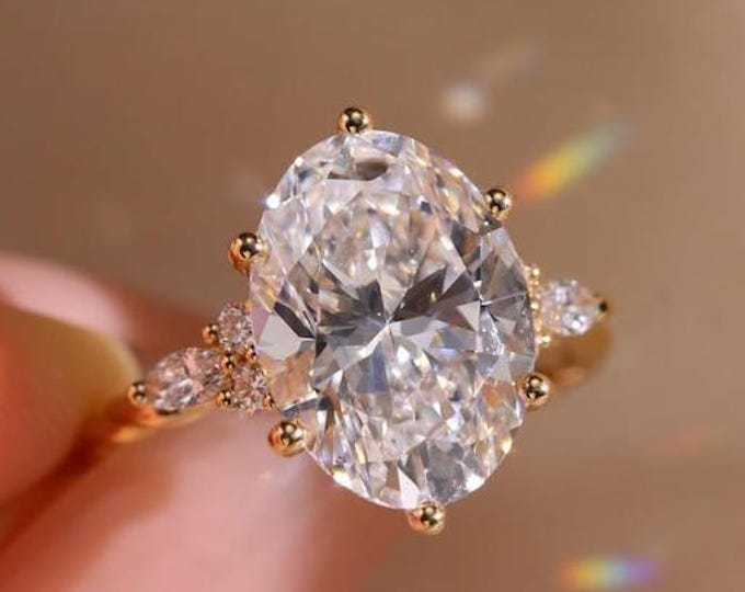 4 CT Oval Cut Moissanite Engagement Ring, Oval Solitaire Moissanite Ring, 14k Solid Gold Ring, Anniversary Gift Ring, Bridal Ring