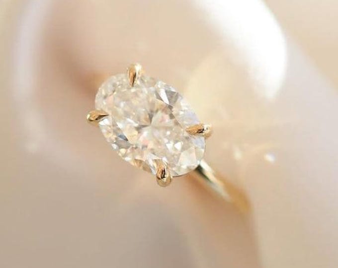 3 CT Oval Moissanite Engagement Ring, Moissanite Engagement Ring, East West Setting, Solitaire Engagement Ring, Ethically Sourced