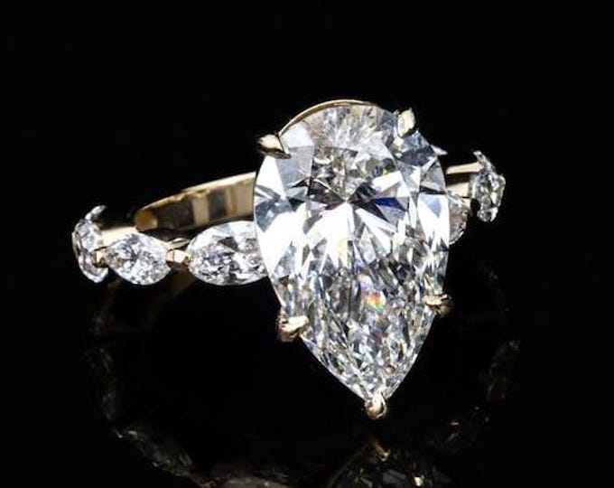 5CT Pear Cut Moissanite Engagement Ring 14K Yellow Gold Marquise Side Stones Teardrop Bridal Ring Promise Ring