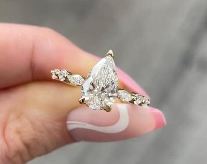 2 CT Moissanite Engagement Ring, Pear Shaped Engagement Ring, Fancy Ring, Anniversary Ring Gift For Her, Bridal Ring