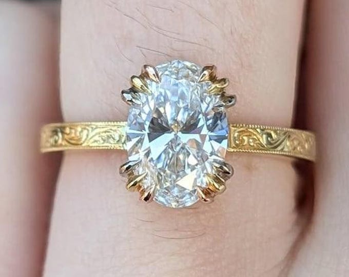 2 CT Oval Cut Moissanite Engagement Ring, Oval Solitaire Moissanite Ring, 14k Solid Gold Ring, Anniversary Gift Ring, Bridal Ring