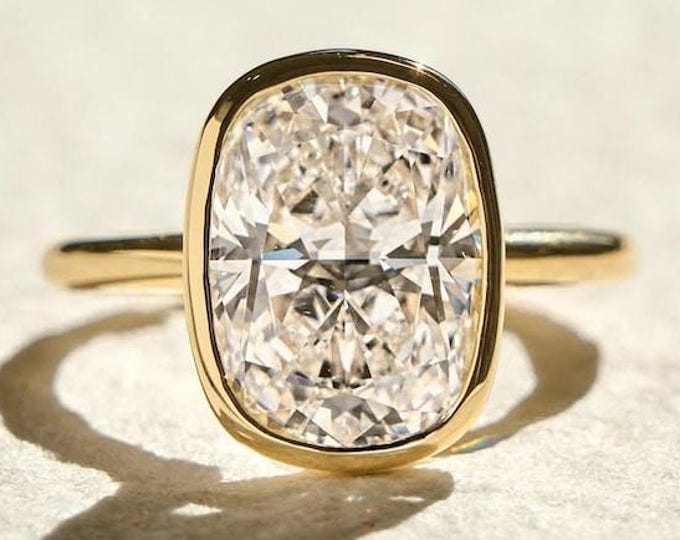 3 CT Elongated Cushion Moissanite Diamond Engagement Ring , 14k Solid Gold , Bezel Set Ring , Anniversary Gift , Promise Ring for Her