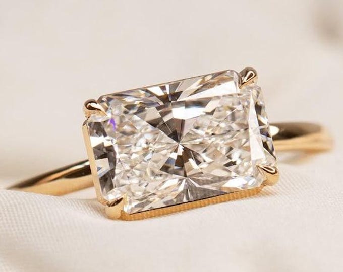 Elongated 3 CT Radiant Cut Moissanite Solitaire Ring, Engagement Ring, Unique Wedding Ring, Dainty Proposal Gifts/Ring For Her