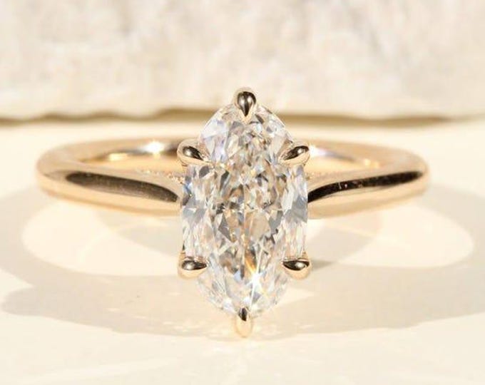 3 CT Moval Cut Marquise Moissanite Engagement Ring, 14K Solid Gold 6 Prong With Solitaire Ring, Elongated Marquise Promise Ring Wedding Gift