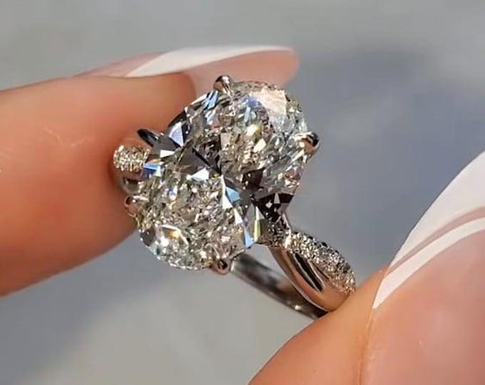 3 CT Oval Cut Moissanite Engagement Ring | Twisted Band & Unique Ring | Gold Ethical Set | Elegant Promise Ring for Her