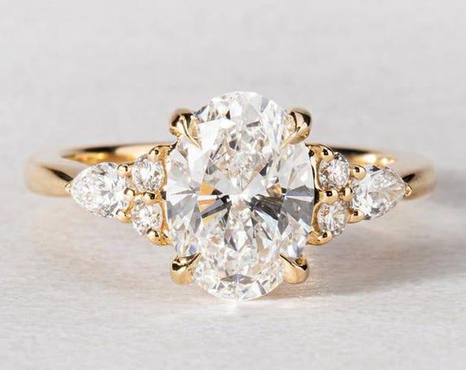 2 CT Oval Cut Moissanite Engagement Ring, Oval Solitaire Moissanite Ring, 14k Solid Gold Ring, Anniversary Gift Ring, Bridal Ring