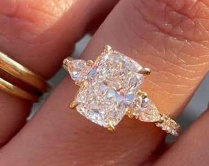 3 CT Cushion Cut Moissanite Solitaire Engagement Ring, 18K Rose Gold Promise Ring For Her, Moissanite Wedding Ring, Gift For Wife