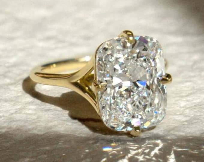 Solitaire Solid Gold 4 CT Elongated Cushion Moissanite Engagement Ring/ Dainty Wedding Ring/ Anniversary Gift/ Promise Ring for Her