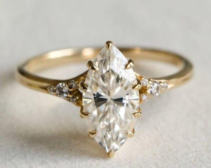3 Carat Marquise Engagement Ring, Marquise Moissanite Solitaire Engagement Ring, Wedding Ring, Anniversary Ring 14K Solid Real White Gold