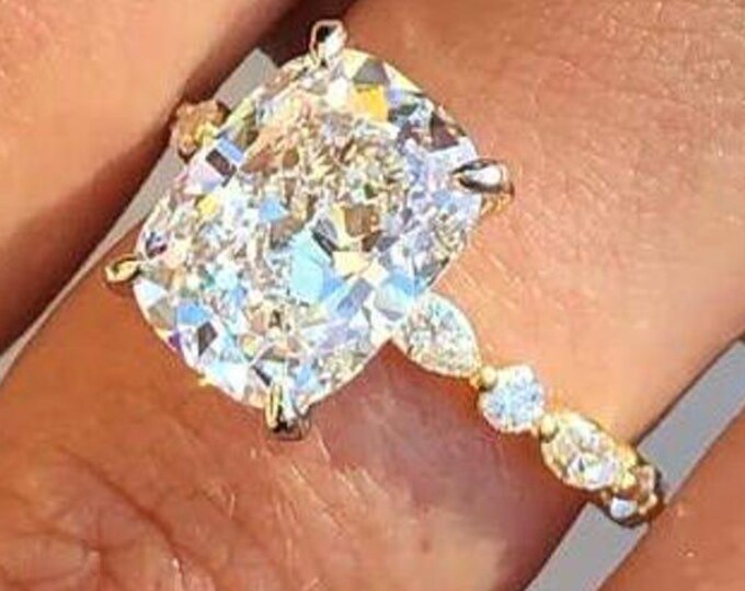 3 CT Cushion Cut Moissanite Solitaire Engagement Ring, 18K Rose Gold Promise Ring For Her, Moissanite Wedding Ring, Gift For Wife