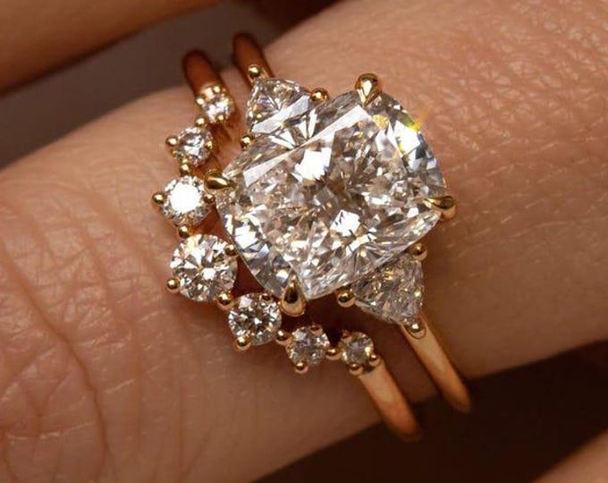 2.50 CT Cushion Cut Moissanite Engagement Ring | Cushion Cut Ring | Elongated Cushion | Bridal Ring | Anniversary Gifts/Ring