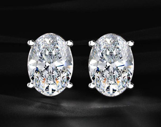 Oval Lab Grown Diamond Stud Earrings White Gold Oval Diamond Studs Classic Solitaire Earrings Bridal Jewelry Gift for Her