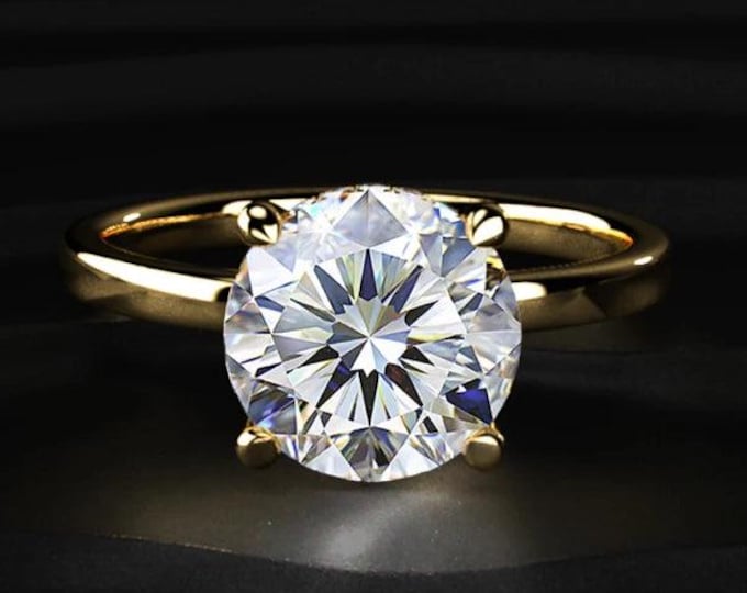 2.50CT Round Cut Lab Grown Diamond Ring, Hidden Halo Engagement Ring, Solitaire Diamond Ring, 14K Gold Wedding Ring Gift