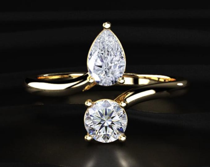 Toi Et Moi Diamond Ring Pear Round, Lab Grown Diamond Engagement Ring, Two Stone Ring, Unique Bridal Promise Ring Gift