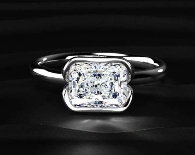 Radiant Cut Diamond Engagement Ring, Bezel Set Solitaire Ring, Lab Grown Diamond Ring, Minimalist Gold Ring, Modern Bridal Ring