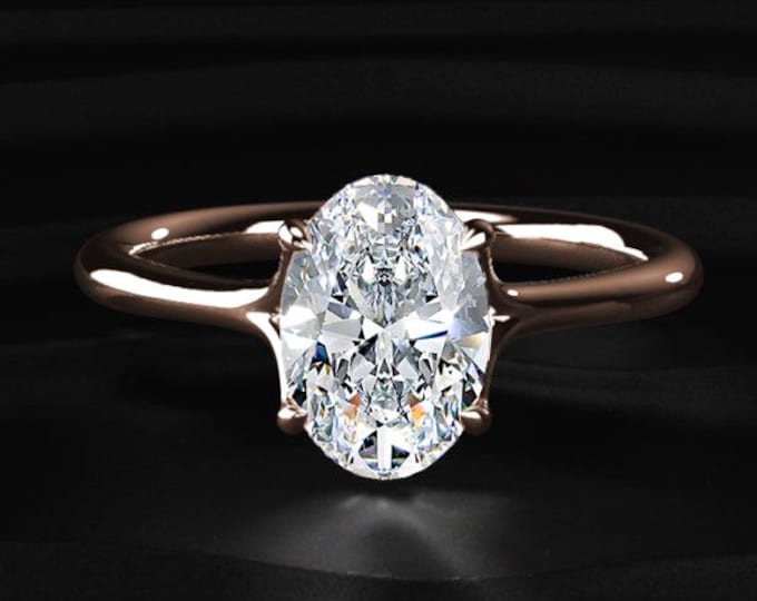 Oval Cut Lab Grown Diamond Engagement Ring, Solitaire Diamond Ring, Rose Gold Oval Ring, Minimal Bridal Ring, Promise Gift for Her