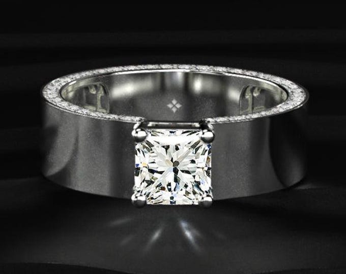 Mens 2CT Princess Cut Lab Grown Diamond Ring, Wide Band Diamond Ring For Men, Luxury Mens Engagement Ring, Statement Ring