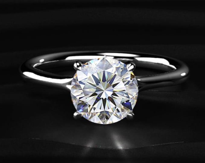 Round Cut Lab Grown Diamond Engagement Ring, Classic Solitaire Ring, Minimalist Diamond Ring, White Gold Bridal Ring Gift for Her