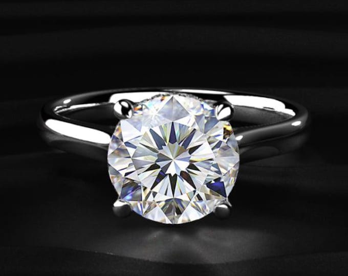 Round Cut Lab Grown Diamond Ring, Hidden Halo Engagement Ring, Solitaire Diamond Ring, White Gold Wedding Ring Gift For Her