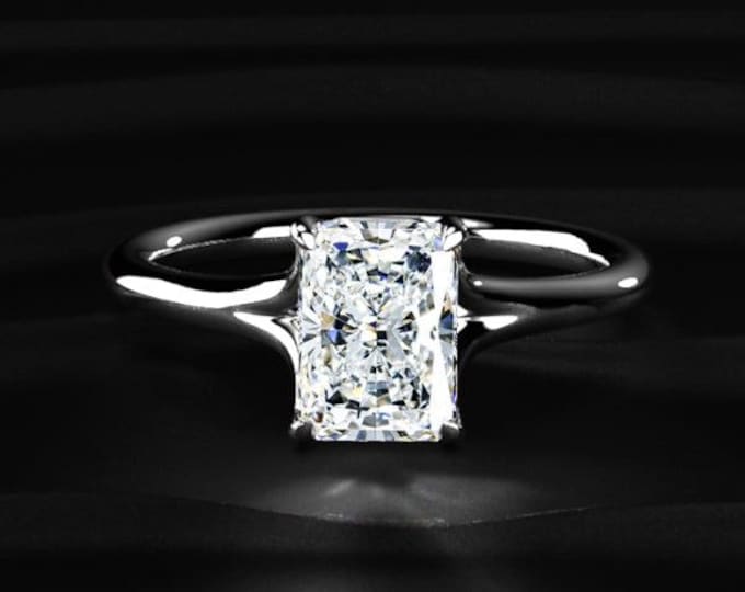 Radiant Cut Lab Grown Diamond Engagement Ring, Solitaire Gold Diamond Ring, Classic 4 Prong Ring, Minimal Bridal Ring Gift for Her
