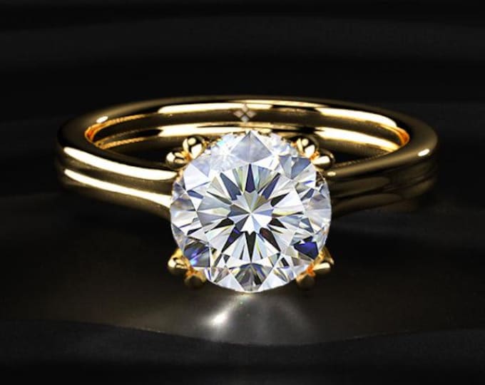 3.00CT Round Diamond Engagement Ring, Hidden Halo Split Shank Ring, Lab Grown Diamond Ring, 18K Gold Bridal Ring Gift