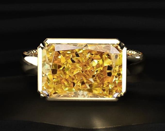 4.50 CT Yellow Radiant Diamond Ring, Prong Set Engagement Ring, Gold Solitaire Ring, Lab Grown Diamond Bridal Jewelry