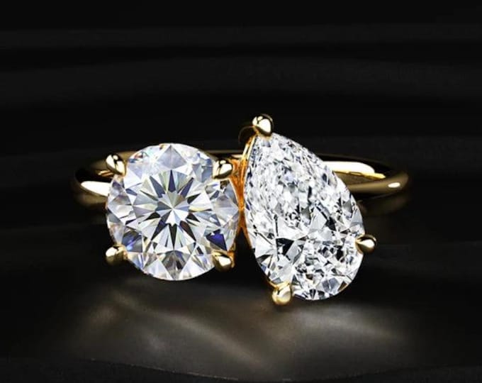 Toi Et Moi Diamond Ring Round Pear, Lab Grown Diamond Engagement Ring, Two Stone Ring, Unique Bridal Ring, Anniversary Gift