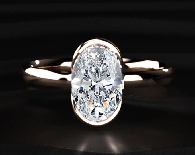 Oval Cut Lab Grown Diamond Ring, Bezel Set Engagement Ring, Solitaire Gold Ring, Minimal Wedding Ring, Anniversary Gift