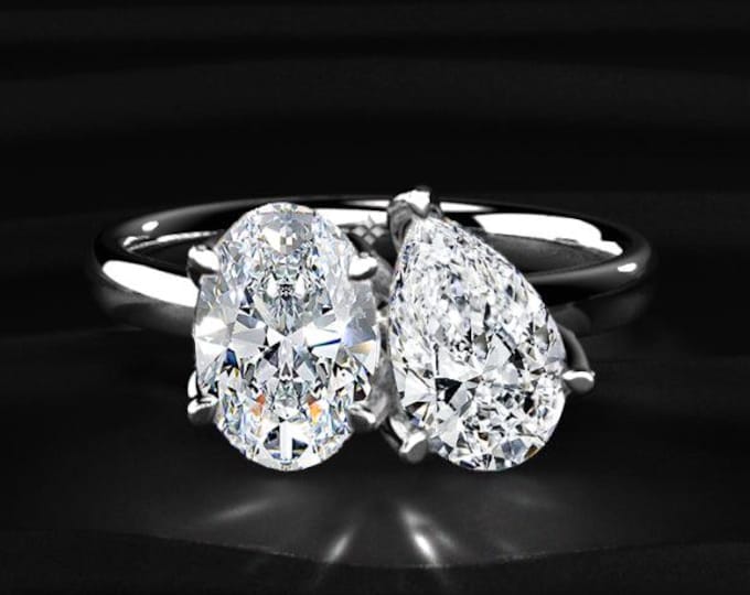 Toi Et Moi Diamond Ring Oval Pear, Lab Grown Diamond Engagement Ring, Two Stone Ring, Unique Bridal Ring, Anniversary Gift