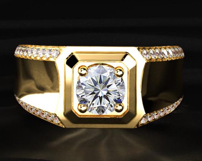 Mens Lab Diamond Ring, 1CT Round Diamond Ring For Men, Gold Signet Ring, Luxury Mens Engagement Ring, Diamond Band Ring