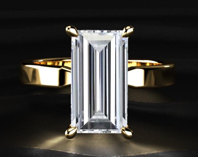 5CT Emerald Cut Diamond Ring, Long Emerald Engagement Ring, Hidden Halo Diamond Ring, Solitaire Lab Diamond Ring, Luxury Gift