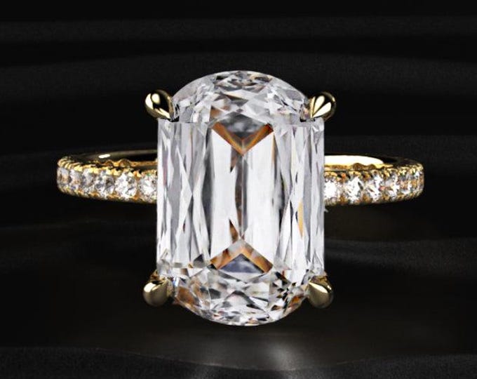 3.50CT Cushion Criss Cut Diamond Ring, Hidden Halo Engagement Ring, Pavé Diamond Band, Lab Grown Luxury Ring Gift