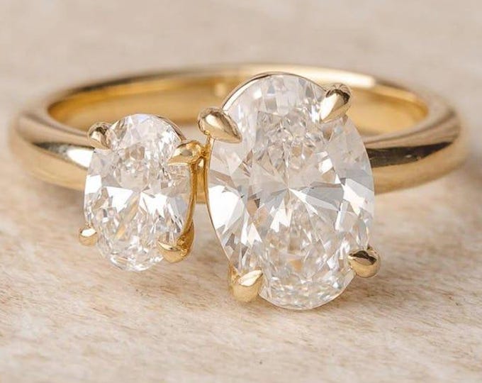 5 Carat Total Oval & Oval Pair Diamond Ring | Toi Et Moi | Moissanite Diamond | Anniversary Ring | Engagement Ring | Wedding ring for her