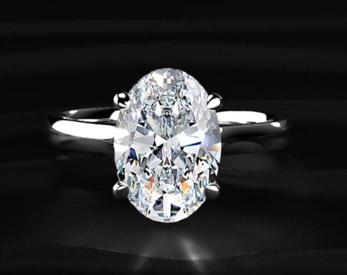 Oval Cut Lab Grown Diamond Engagement Ring 3 CT Hidden Halo Solitaire Ring Solid Gold Proposal Ring Anniversary Gift for Her